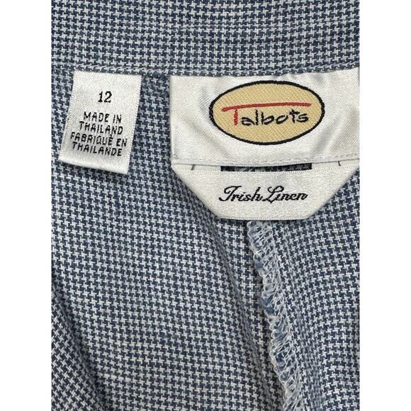 Talbots Size 12 100% Irish Linen Crop Pants Blue White Checked Beach Preppy - Picture 6 of 13
